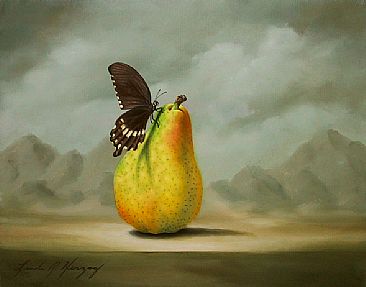 Malayan Common Mormon on Pear - Malayan butterfly, pear by Linda Herzog